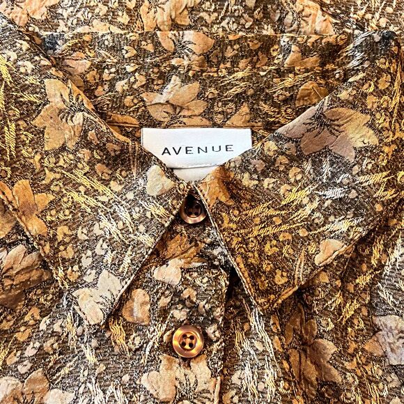 Avenue Gold Jacquard Button-Up Top Women's Size 14 - Picture 5 of 7